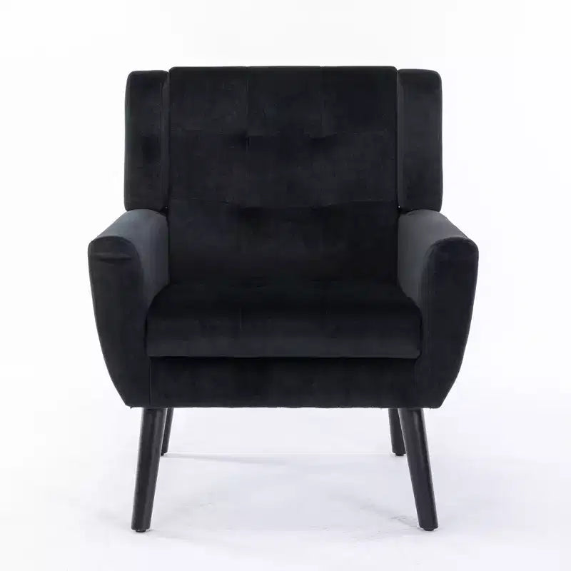 Poltrona d'accento in velluto grigio con braccioli, seduta singola, gambe in legno nero