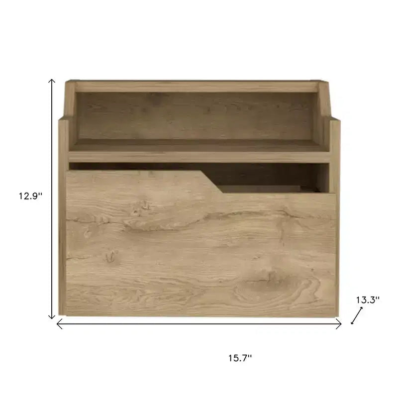 Comodino galleggiante a 1 cassetto in legno beige, singolo