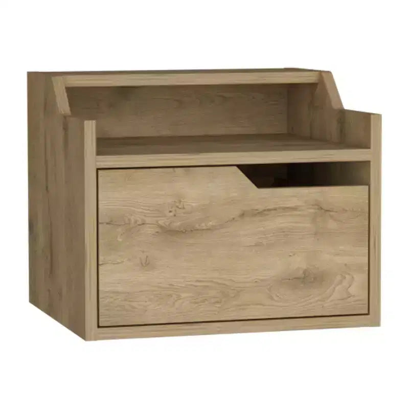 Comodino galleggiante a 1 cassetto in legno beige, singolo