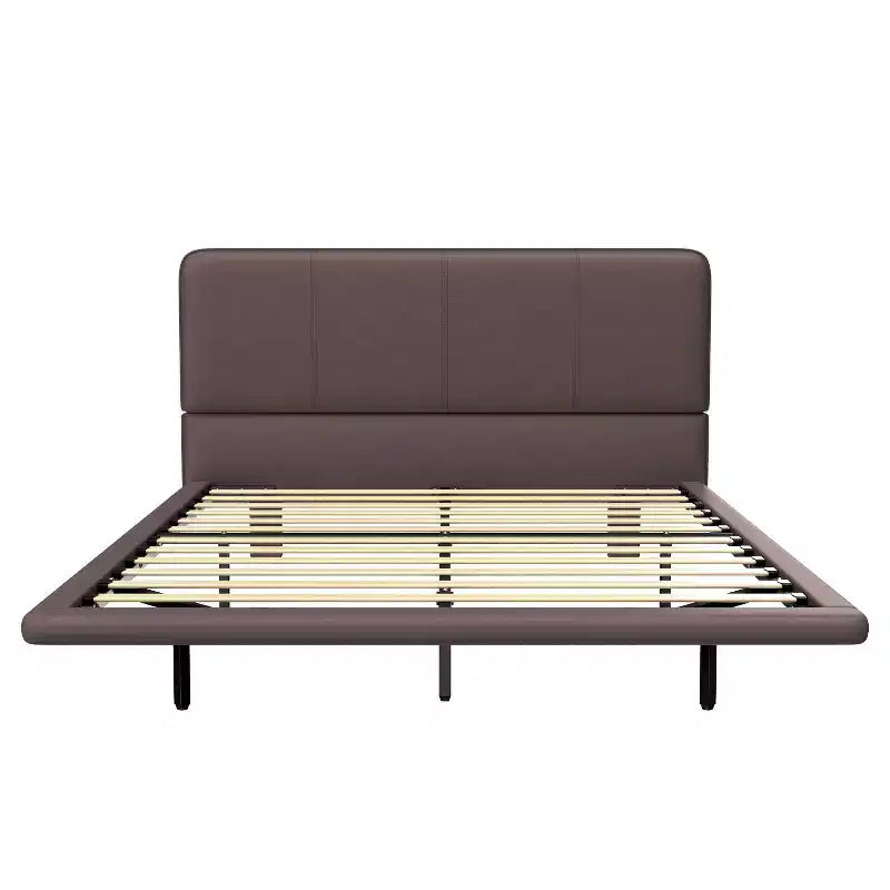 Letto a piattaforma flottante in pelle PU caffè/verde con LED, Full/Queen, 1-2 persone