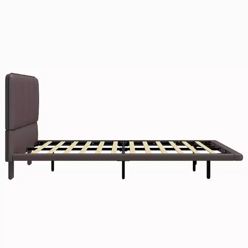 Letto a piattaforma flottante in pelle PU caffè/verde con LED, Full/Queen, 1-2 persone