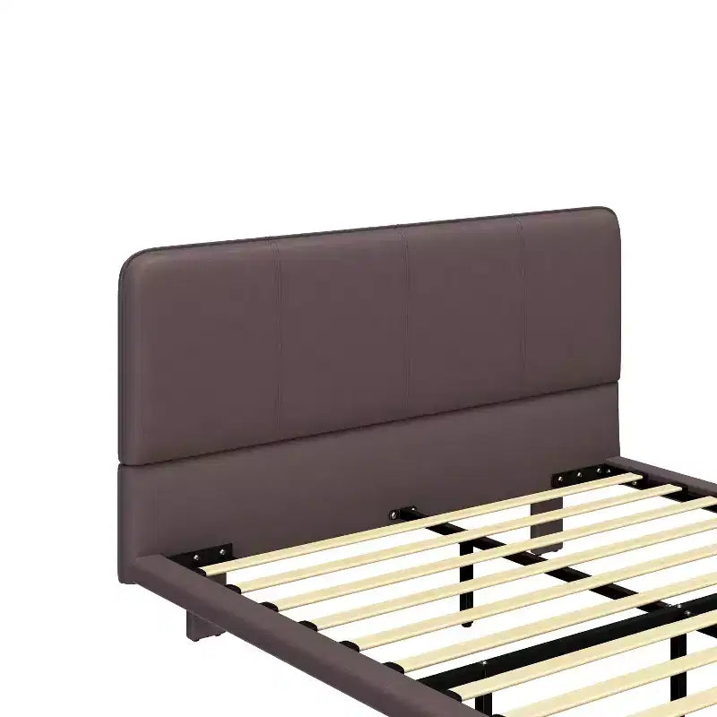 Letto a piattaforma flottante in pelle PU caffè/verde con LED, Full/Queen, 1-2 persone