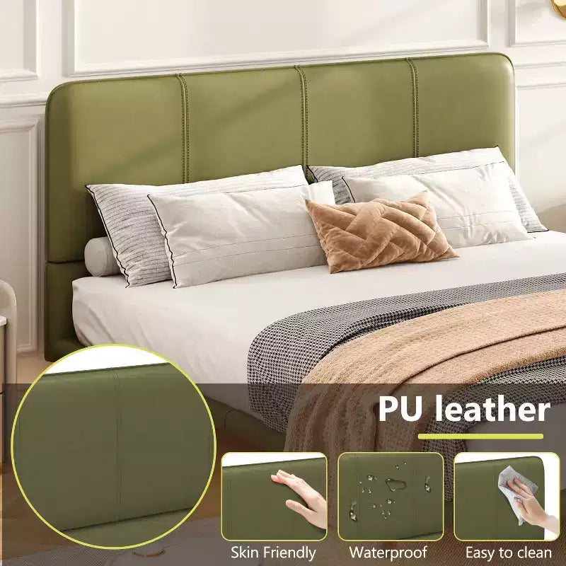 Letto a piattaforma flottante in pelle PU caffè/verde con LED, Full/Queen, 1-2 persone