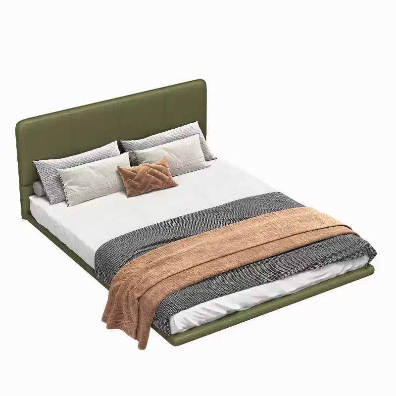 Letto a piattaforma flottante in pelle PU caffè/verde con LED, Full/Queen, 1-2 persone