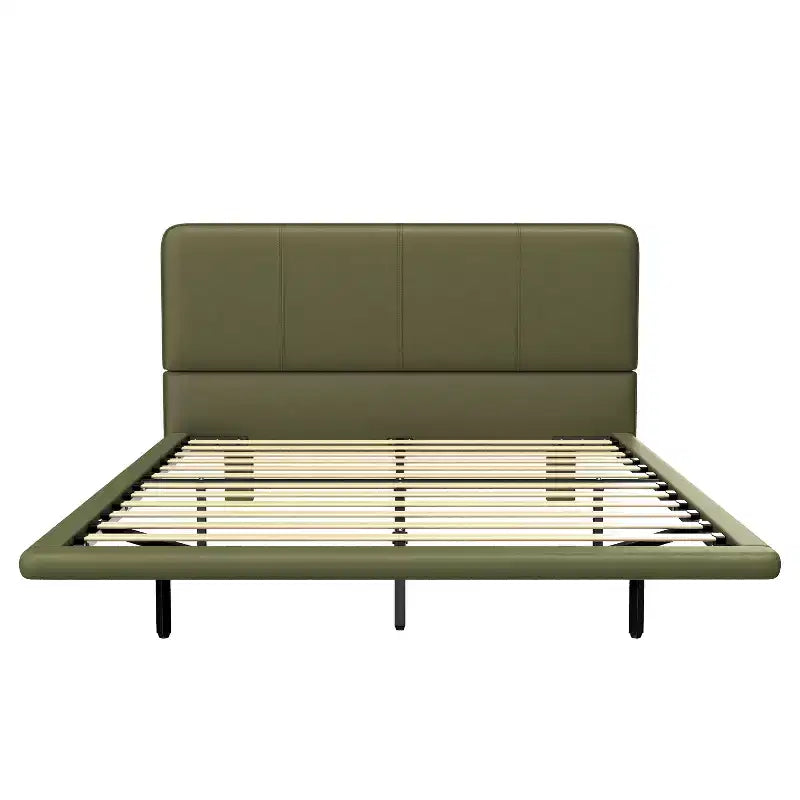 Letto a piattaforma flottante in pelle PU caffè/verde con LED, Full/Queen, 1-2 persone