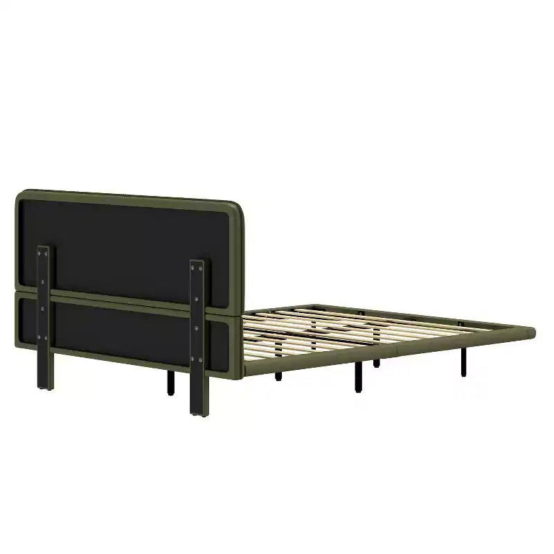 Letto a piattaforma flottante in pelle PU caffè/verde con LED, Full/Queen, 1-2 persone