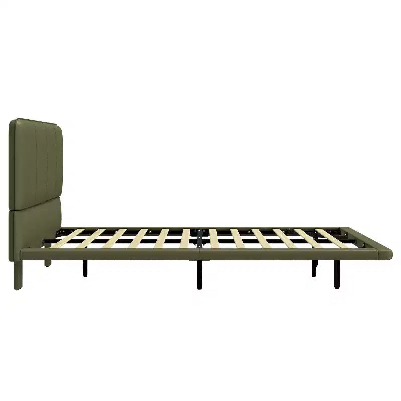 Letto a piattaforma flottante in pelle PU caffè/verde con LED, Full/Queen, 1-2 persone
