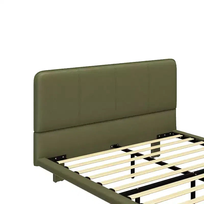 Letto a piattaforma flottante in pelle PU caffè/verde con LED, Full/Queen, 1-2 persone
