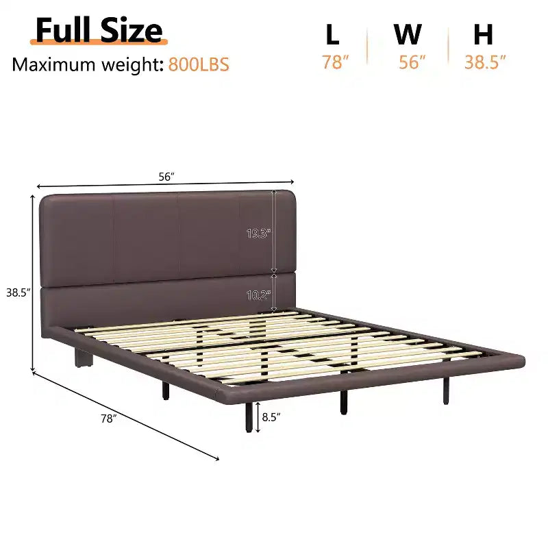 Letto a piattaforma flottante in pelle PU caffè/verde con LED, Full/Queen, 1-2 persone