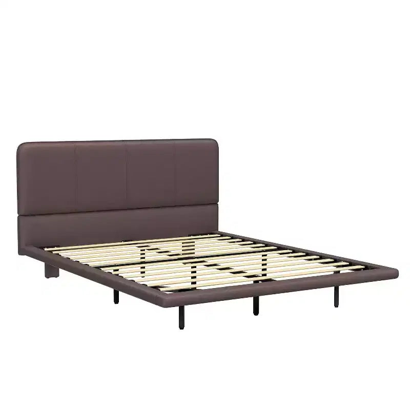 Letto a piattaforma flottante in pelle PU caffè/verde con LED, Full/Queen, 1-2 persone