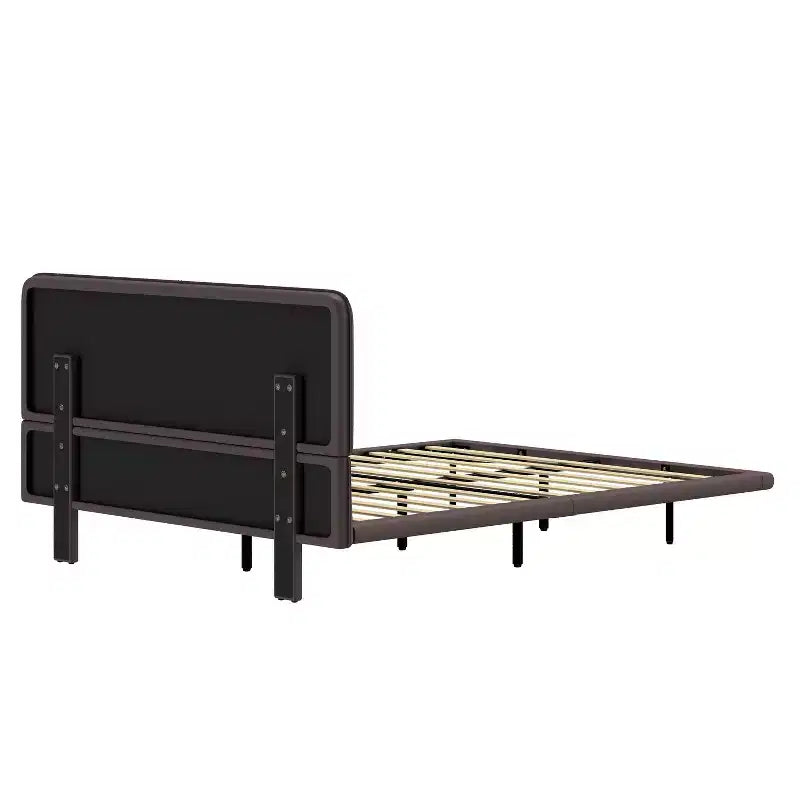 Letto a piattaforma flottante in pelle PU caffè/verde con LED, Full/Queen, 1-2 persone