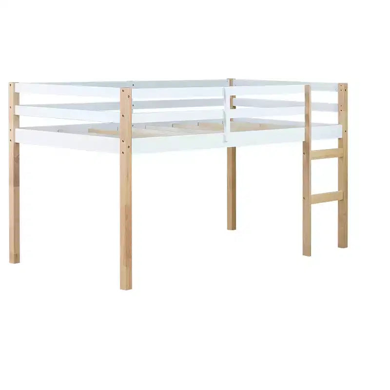 Letto a soppalco singolo con scaletta, Naturale + Bianco, per 1 Bambino/Ragazzo