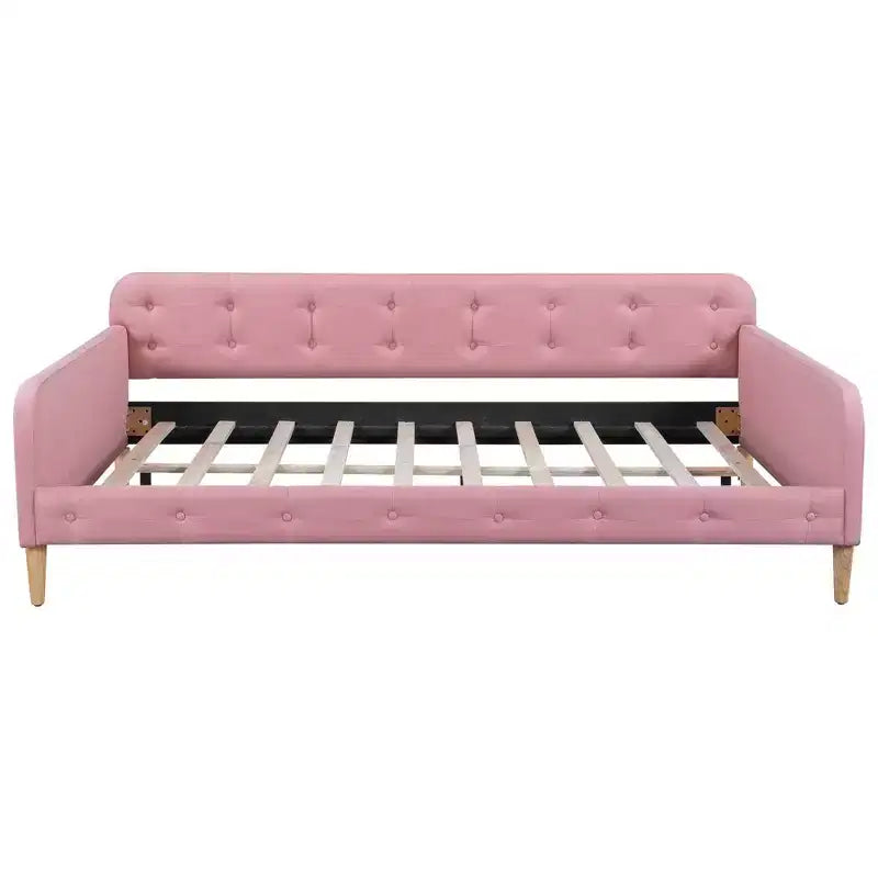 Divano letto imbottito in lino Beige/Rosa, matrimoniale, per 1-2 persone