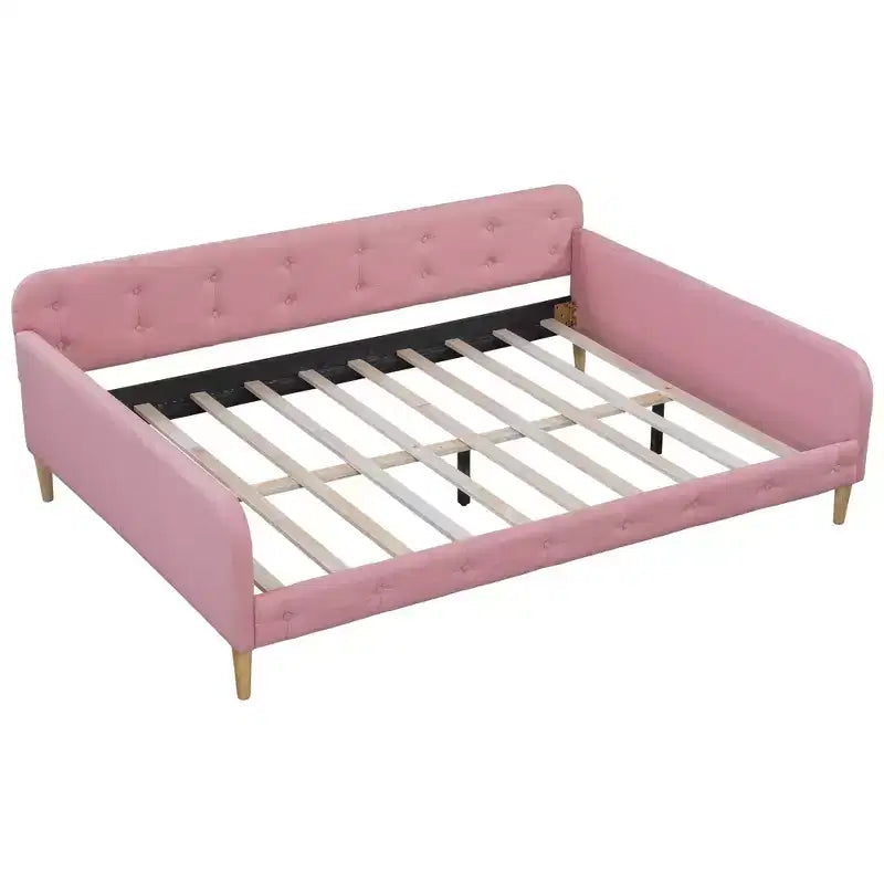 Divano letto imbottito in lino Beige/Rosa, matrimoniale, per 1-2 persone