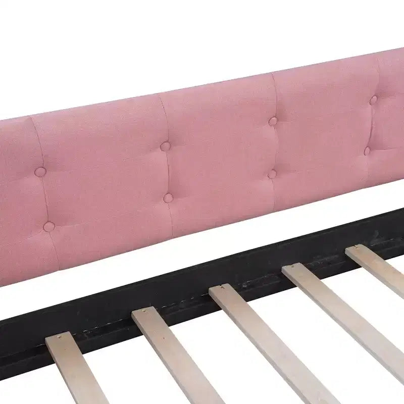 Divano letto imbottito in lino Beige/Rosa, matrimoniale, per 1-2 persone