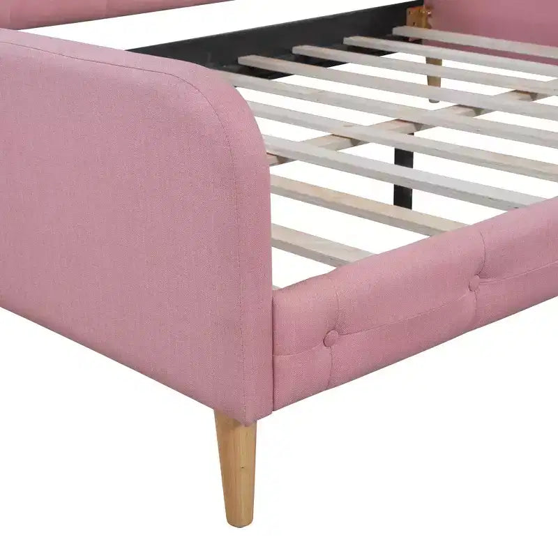 Divano letto imbottito in lino Beige/Rosa, matrimoniale, per 1-2 persone