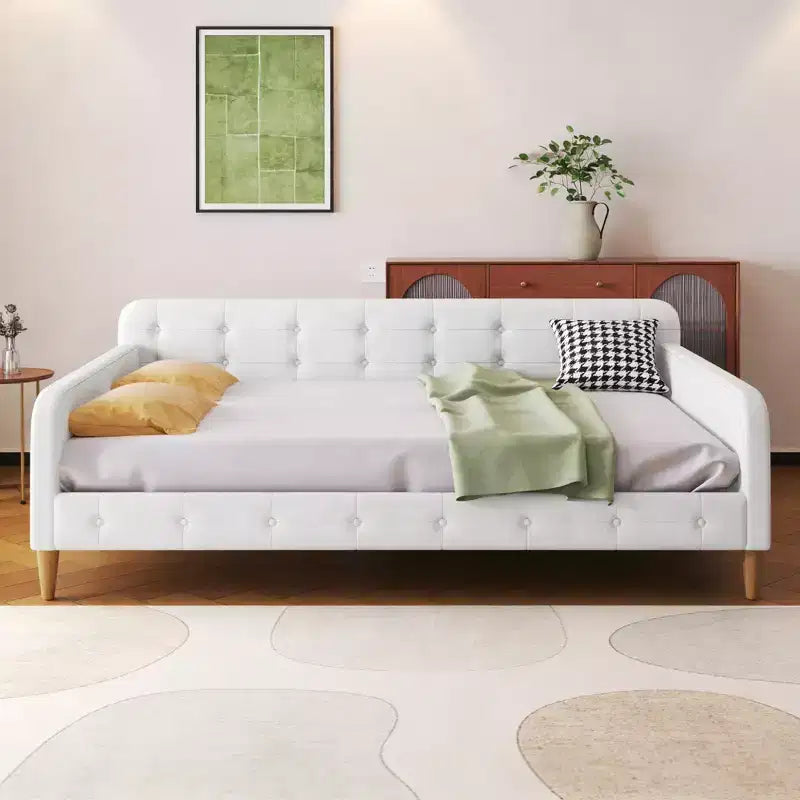 Divano letto imbottito in lino Beige/Rosa, matrimoniale, per 1-2 persone