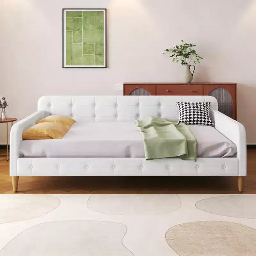 Divano letto imbottito in lino Beige/Rosa, matrimoniale, per 1-2 persone