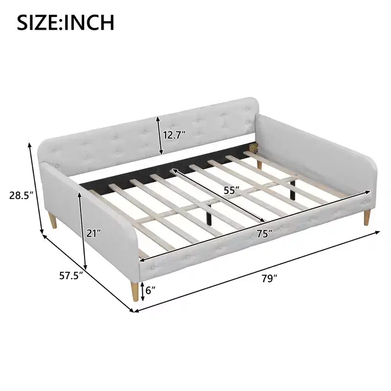 Divano letto imbottito in lino Beige/Rosa, matrimoniale, per 1-2 persone