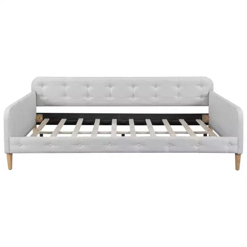Divano letto imbottito in lino Beige/Rosa, matrimoniale, per 1-2 persone