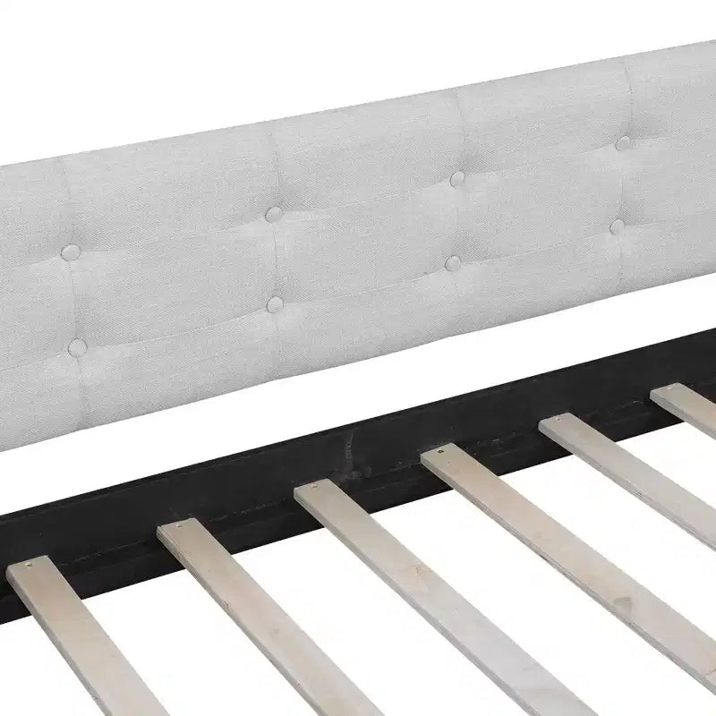 Divano letto imbottito in lino Beige/Rosa, matrimoniale, per 1-2 persone