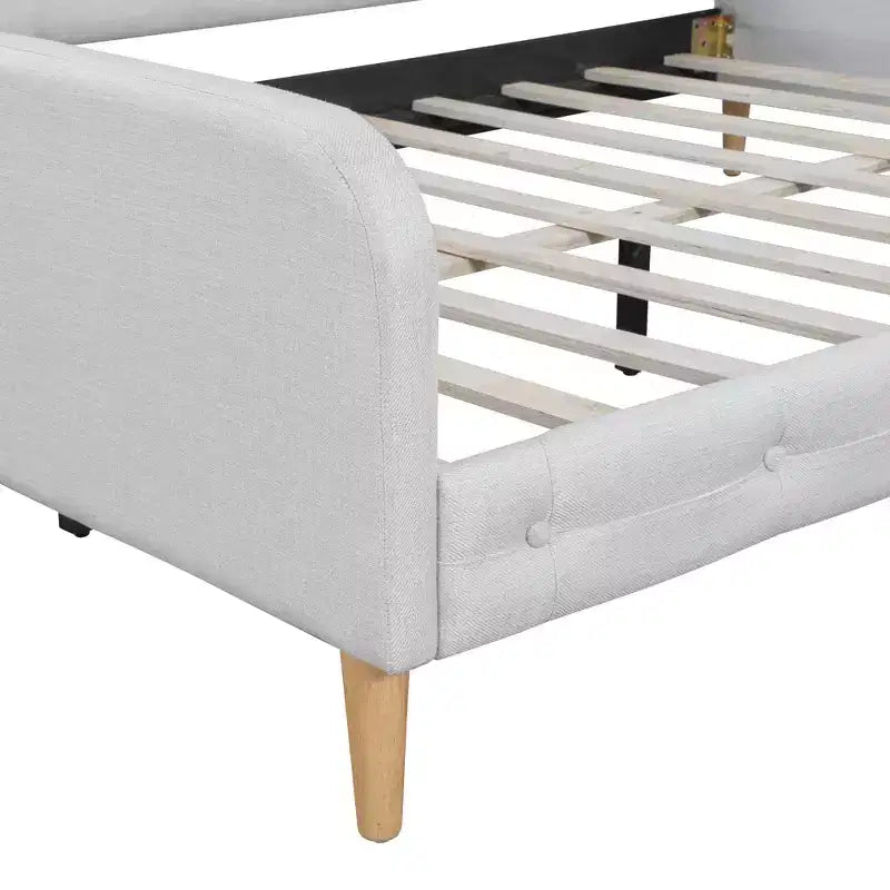 Divano letto imbottito in lino Beige/Rosa, matrimoniale, per 1-2 persone