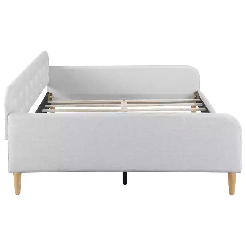 Divano letto imbottito in lino Beige/Rosa, matrimoniale, per 1-2 persone