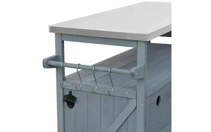 Isola da Cucina Mobile da Esterno Grigio-Azzurro con Top in Acciaio Inox, Stile Rustico, Uso Individuale
