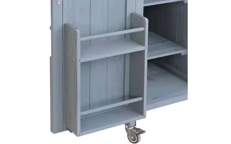 Isola da Cucina Mobile da Esterno Grigio-Azzurro con Top in Acciaio Inox, Stile Rustico, Uso Individuale